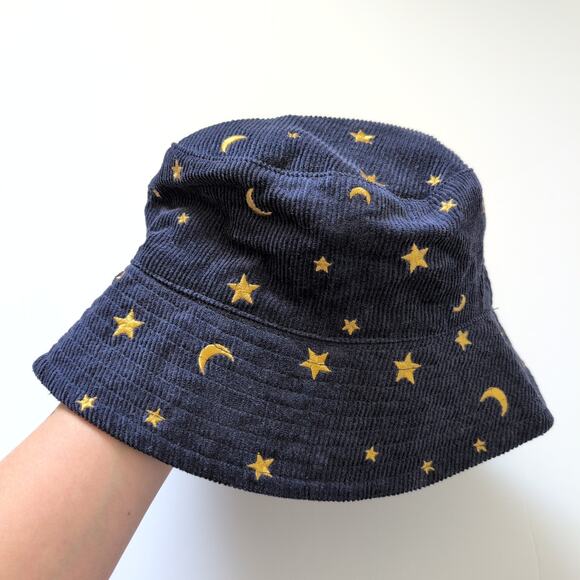 Urban Outfitters Celestial Stars Moon Night Sky Navy Corduroy Bucket Hat OS - Picture 5 of 6